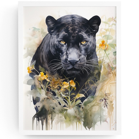 Watercolor Black Jaguar Wall Art Print Unframed - Majestic Jungle Elegance - Picture 1 of 6